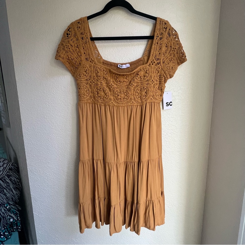 Crochet Top Gold sun Dress mid length / Festivals and Country music concert